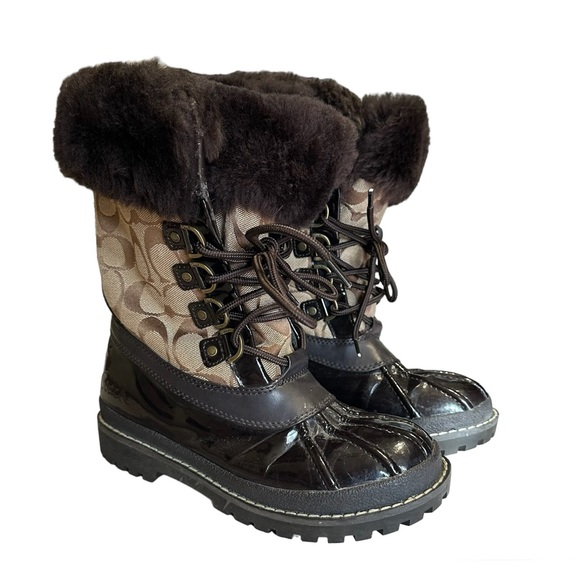 Coach Leonora Women’s Brown Winter Boots Furry Lining - Picture 4 of 14